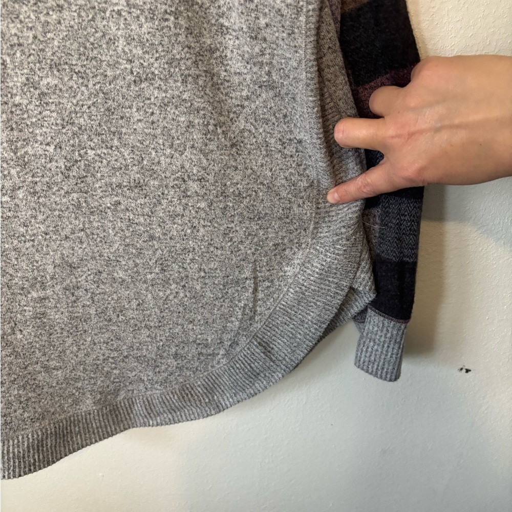 3/$20 Maurices Heather Gray Cowl Neck Knit Top with Checkered Sleeves - Picture 5 of 5